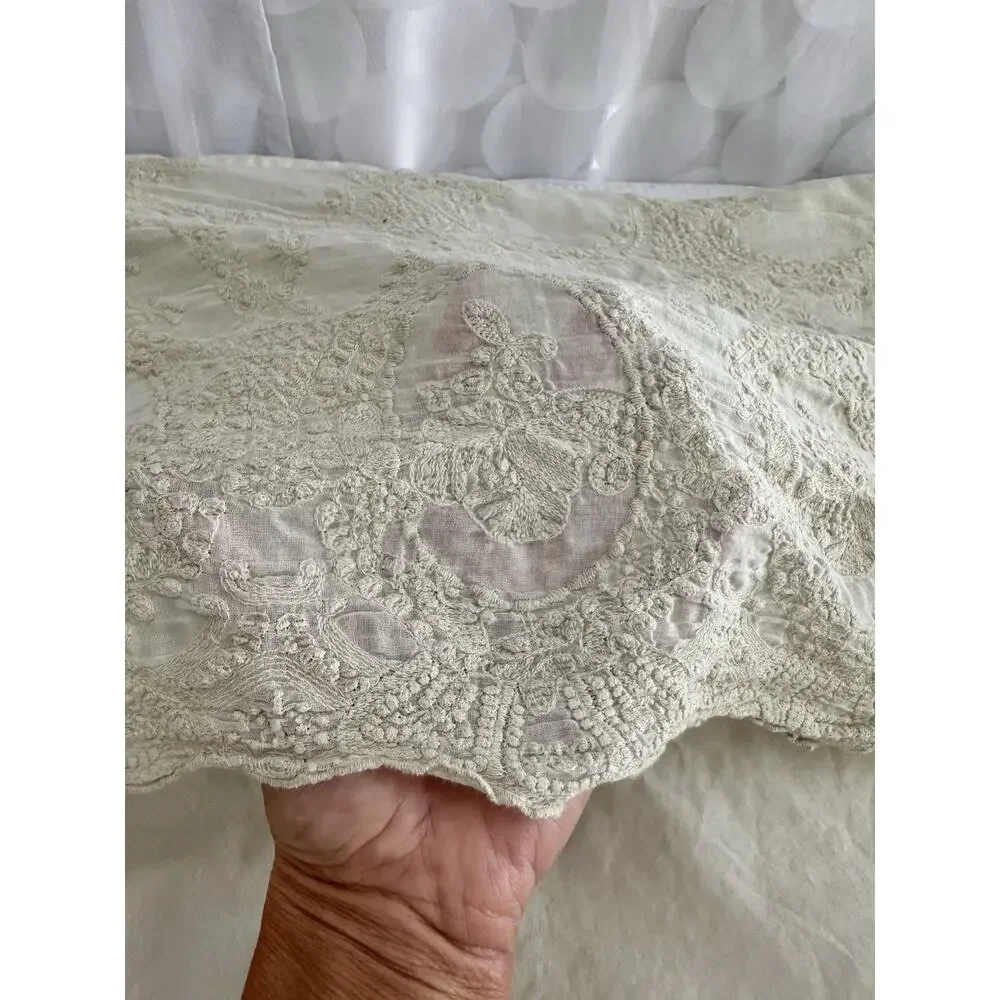 Pom Pom At Home Set 3 EURO pillow Sham Cotton Lace PALE MUTED GREEN Shabby Chic